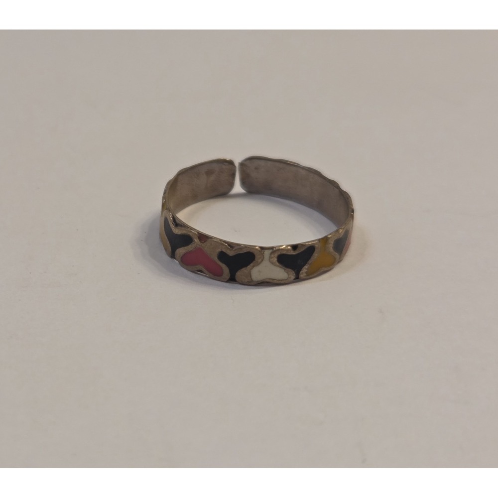 Vintage Sterling Silver Multicolored Enamel Heart Toe Ring Adjustable‎ 1990s